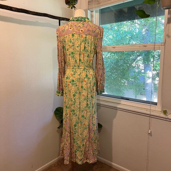 LOFT Garden Party Long Sleeve Patchwork Floral Button Front Dress Size Medium - Picture 5 of 16